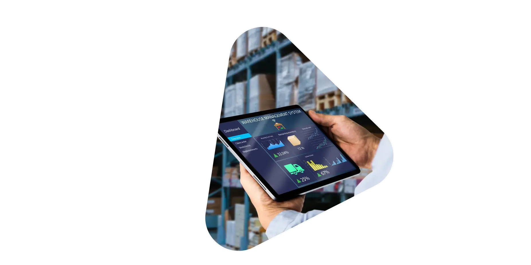 Dashboard de gestão de estoque (WMS) em um tablet